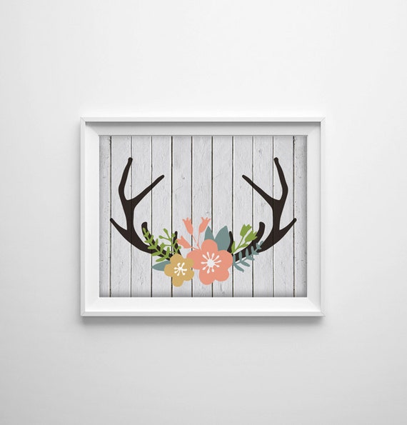 Deer Antler Shabby Chic Art Print. Wood by SamsSimpleDecor on Etsy
