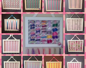 BEST SELLER-You design wood Bow holder/bow organizer. 3 sizes -Over 100 fabrics available. Please pm me picture of nursery/room for ideas!