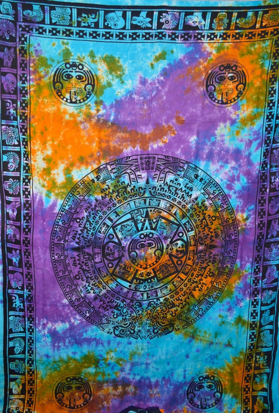 Tie Dye Aztec Calendar Tapestry Wall Hanging Bedspread