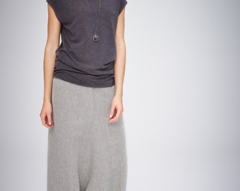 Minimalist Top / Short Sleeved Top / Brown-Grey Women's Blouse/ Casual Top / Asymmetrical Top by AryaSense/ TPPKR14BG