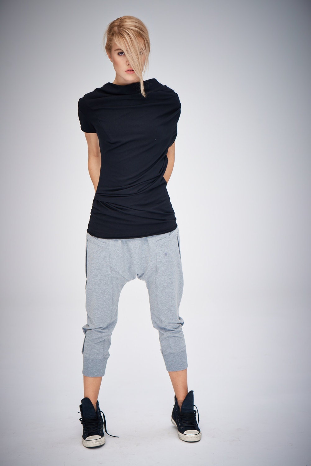 yoga pants crotch Arya Drop Pants/ Yoga Clothes/ Crotch Cropped Grey Yoga Pants/