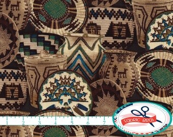 SOUTHWESTERN Fabric by the Yard, Fat Quarter BASKETS Fabric TURQUOISE & Brown Fabric Quilting Fabric 100% Cotton Fabric Apparel Fabric t4-30