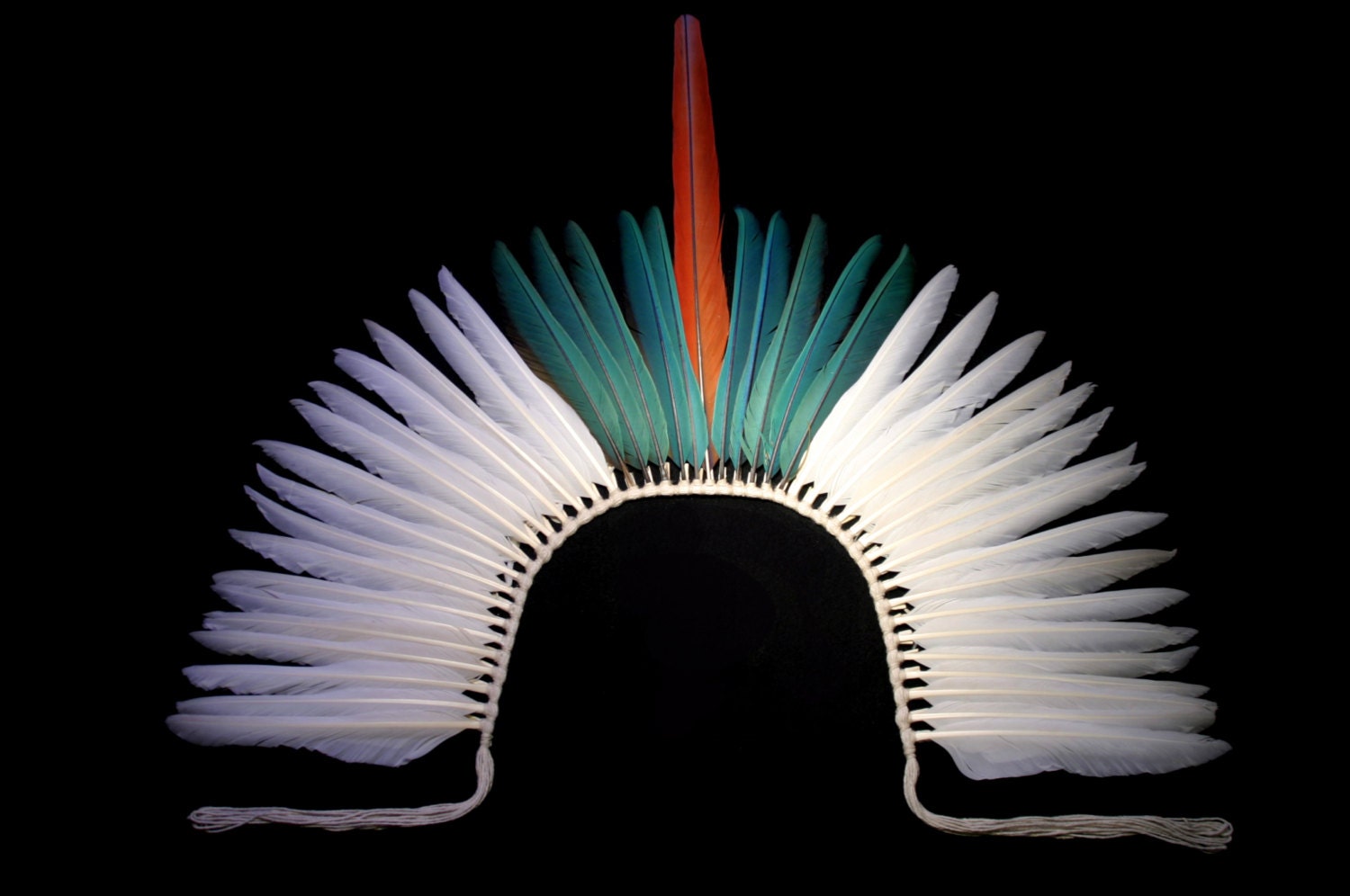 Amazonian Indian Tribal Headdress Scarlet Macaw Parrot by Janikua