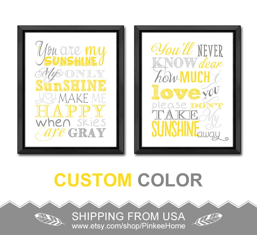 yellow and gray you are my sunshine wall art nursery song