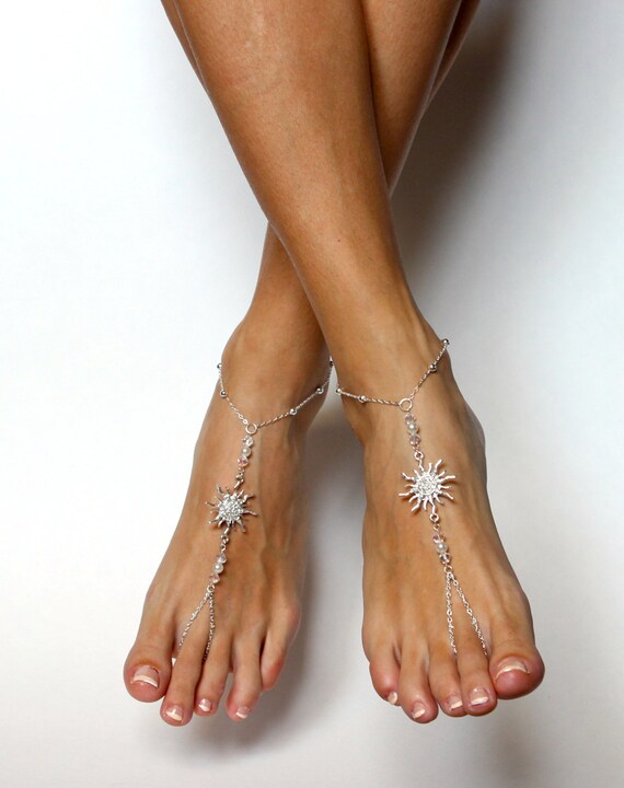 ... Barefoot Sandals Chained Sun and Pearls Swarovski Foot Jewelry
