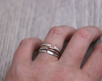 stacking ring set, mix and match rings, Mixed metal rings, Open Ring, adjustable Ring,