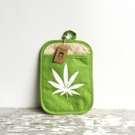 Terry Cloth Pot Holder Oven Mitt Lime Green by GingersnapPress