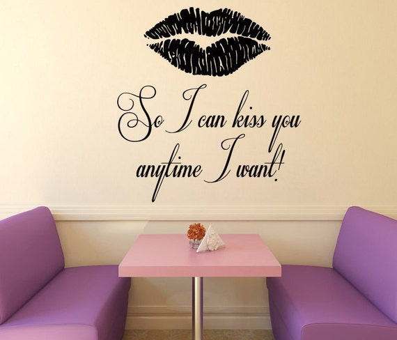 Items similar to Lips Wall Decals Kiss You Wall Quotes Wall Words Home ...
