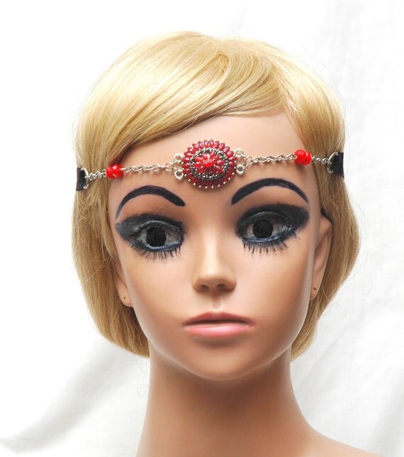 Bohemian Chain Headpiece Red Gypsy Headband Hippie by OcasoGifts