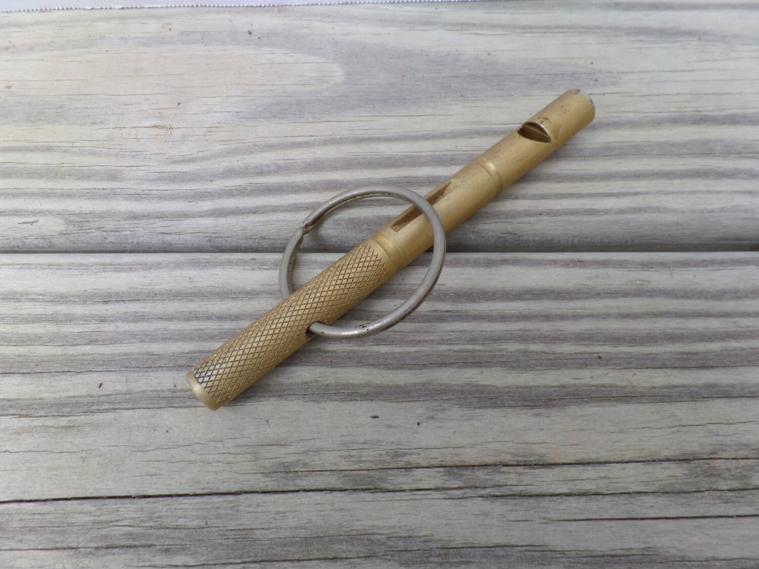 Vintage Brass Pipe Whistle with Key Ring Antique Brass Whistle