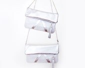 White Snake Leather Purse, Silver Geometric Fold Over Clutch, Metallic Wedding Purse, Reptile Crossbody Bag, Shoulder bag, Ready to Ship