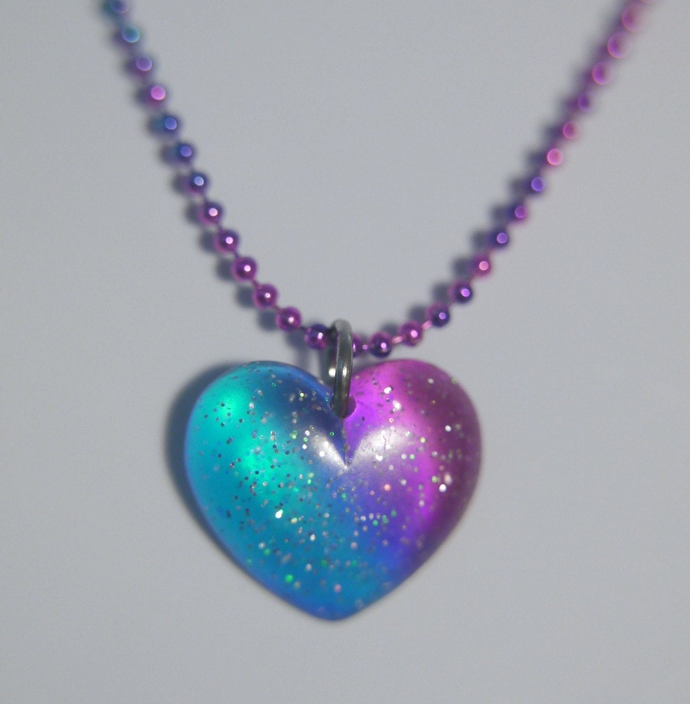 rainbow sparkly heart necklace by RyleeSierraCreations on Etsy