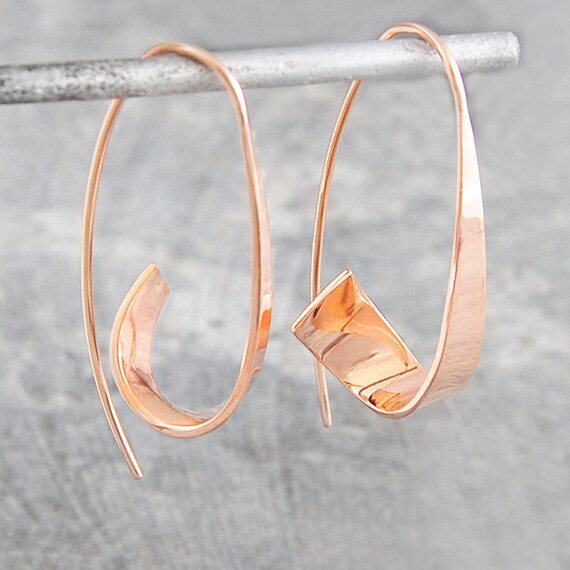 Rose gold dangle hoop earrings