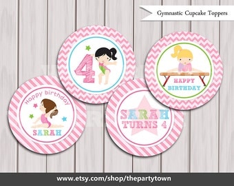 Gymnastic Cupcake Toppers, Gymnastic Cake Toppers, Gymnastic Birthday Printables, Gymnastic party printable Printable DIY Girl