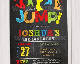 Jump invitation, Bounce house invitation, Trampoline birthday invitation, Pump It Up Party, Sky High Invitation boy Printable DIY