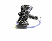 Vintage 925 Sterling Silver Marcasite Bow Ring 9.2 Grams of Silver Designer Signed Ring Sterling Silver Marcasite Ring Semi Precious Ring