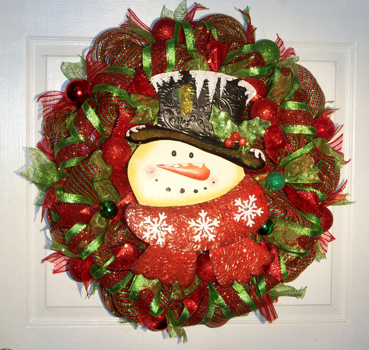 Mesh Christmas Snowman Wreath Red Green Christmas Wreath