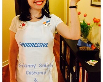 Quality Adult Flo Progressive Insurance Apron, Name Badge + Pin + Headband. Also ask for kids sizes! A fun FLO apron!