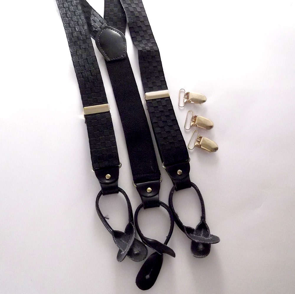 Combination Button Braces and Clip Suspenders Black Elastic