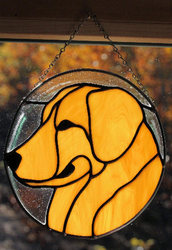 Golden Retriever Dog Portrait Stained Glass Suncatcher