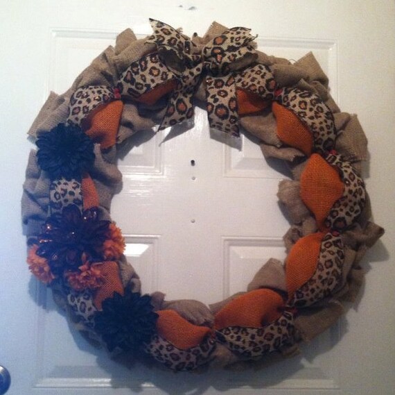 Safari Burlap Wreath - Leopard Wreath - African Burlap Wreath - Burlap Wreath - Front Door Wreath- Cheetah Burlap Wreath - Tribal Home Decor