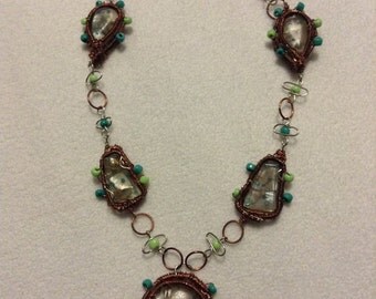 Wire-Wrapped Resin Necklace with Beaded Accents