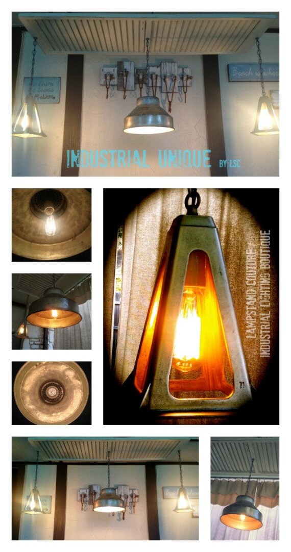 Vintage industrial chandelier with vintage by LampstandCouture
