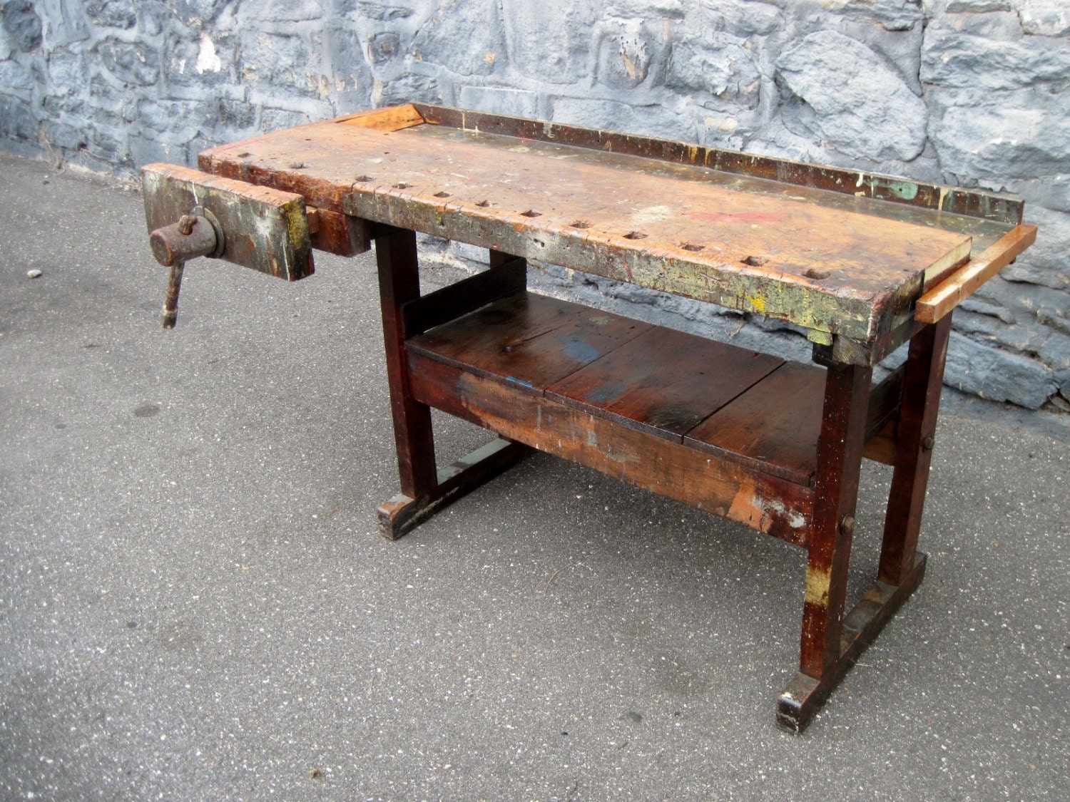 Antique Carpenters WoodWorking Bench Kitchen Island Wood