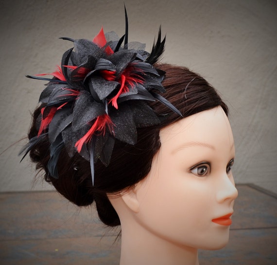 Black and red hair clip fascinator