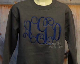 Monogrammed Intertwined Font Crew Neck Sweatshirt--fall winter apparel--Game day and football team colors