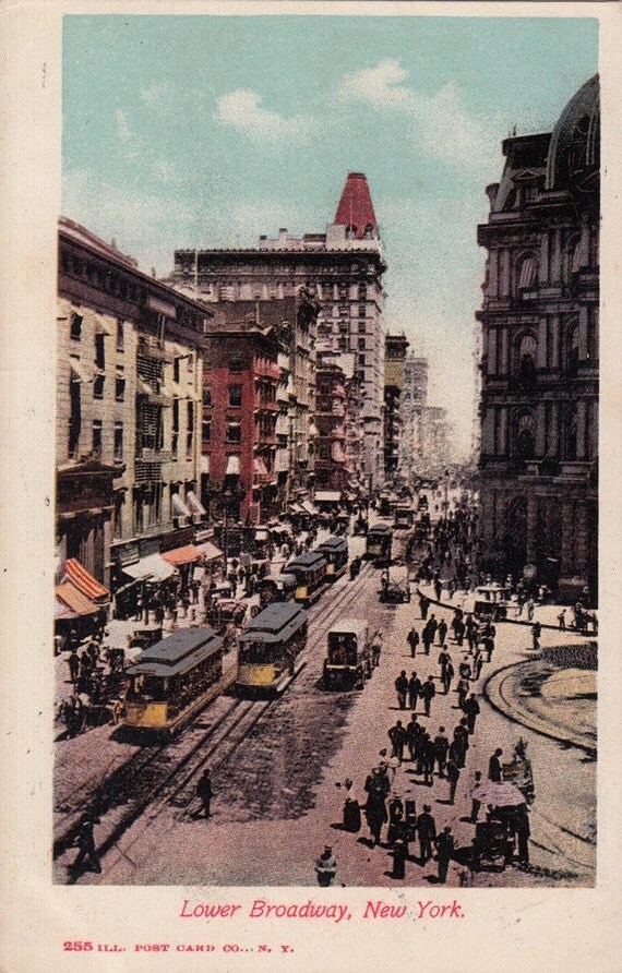 NewYork vintage postcard. Lower Broadway. Vintage
