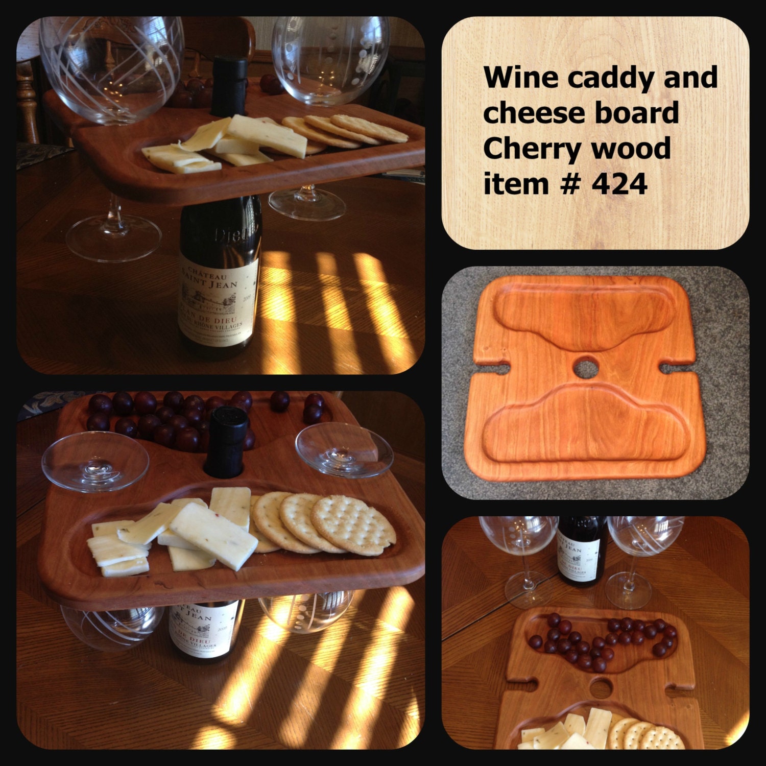 Wine caddy and cheese board in Cherry wood 424