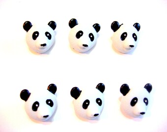 Panda Head Buttons Jesse James Buttons Animal World Dress It Up Buttons Set of 6 Shank Back - 785