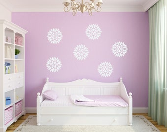 Zinnia Blooms Decal Flower Wall Decals Peony Flower Vinyl Decals Zinnia Decal Set Girls Bedroom Nursery Decal