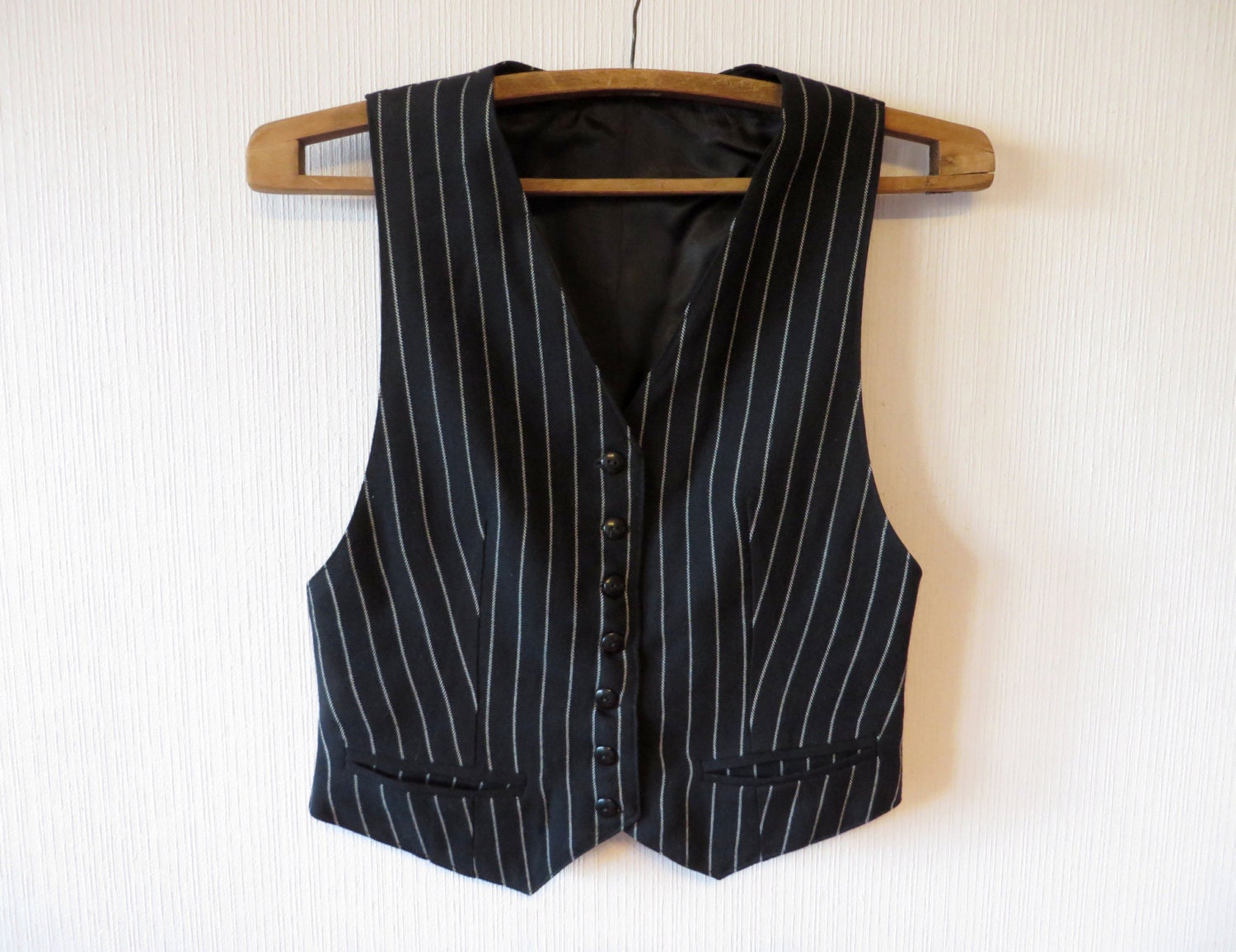 Womens Black Striped Vest Formal Fitted Classic Romantic