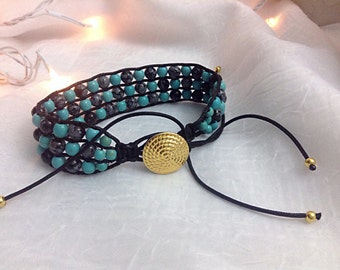 Leather cuff bracelet - 3 rows