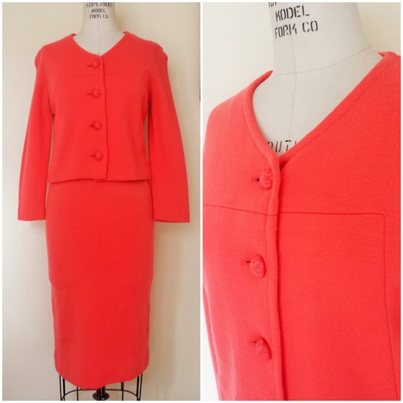 Items similar to Vintage 1960s Peach Knit Suit / 60s 2 Piece Suit ...