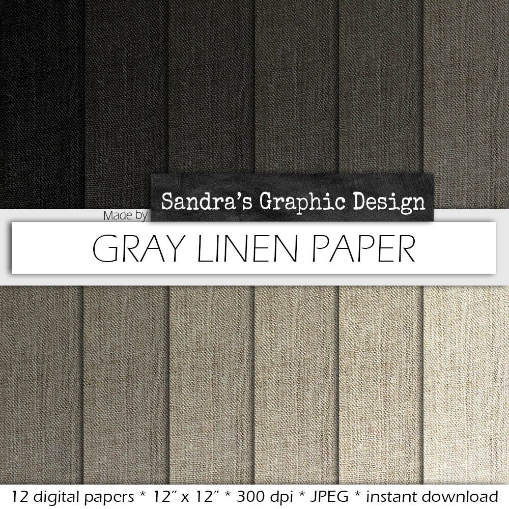 Digital paper: “GREY LINEN PAPER” with linen textures backgrounds in 12 ...