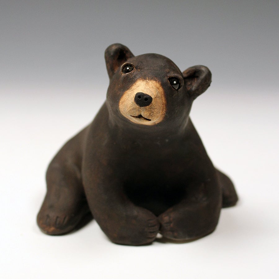 Sitting Black Bear ceramic black bear sculpture