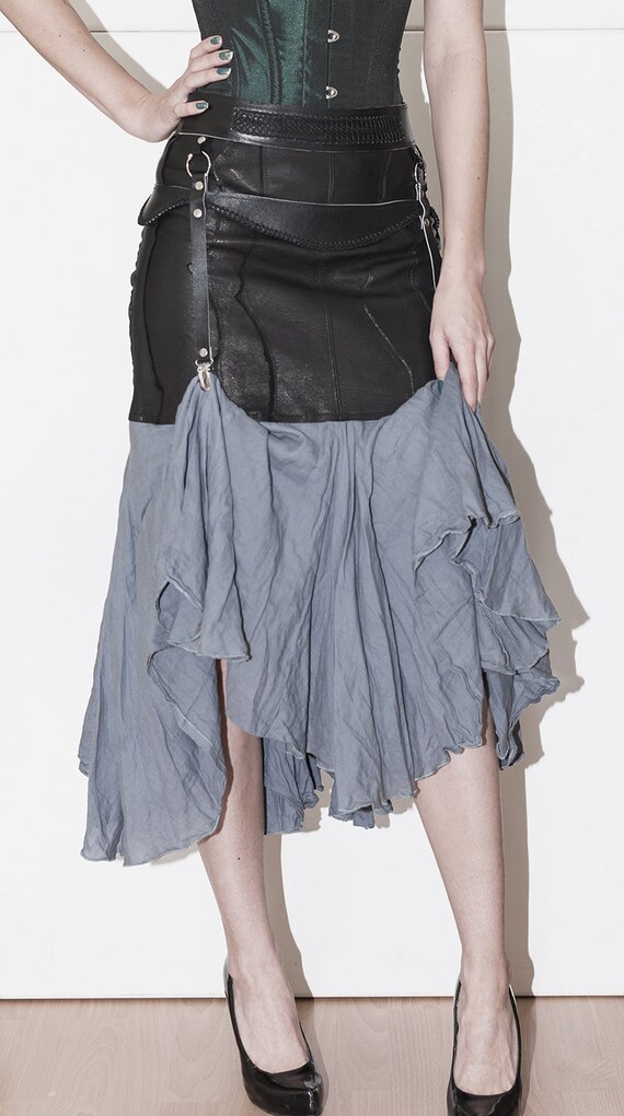 Items similar to Steampunk, goth inspired leather skirt with suspenders