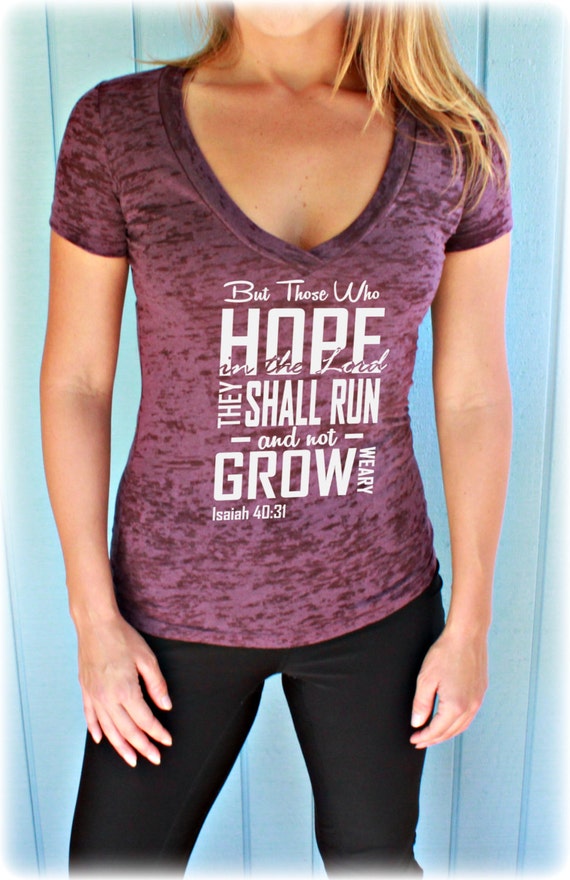 Christian Womens Workout V Neck T Shirt. They Shall Run and
