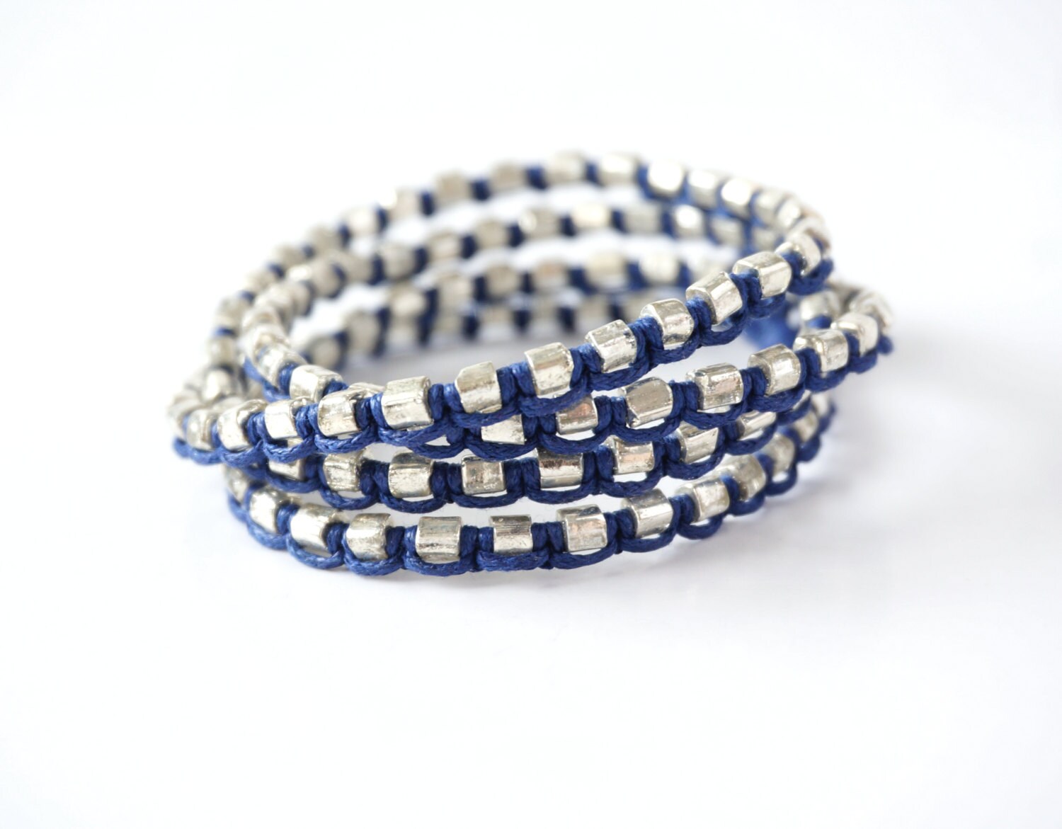 Navy Blue 4x Wrap Layer Hemp Bracelet Casual Beadwoven by ByLEXY