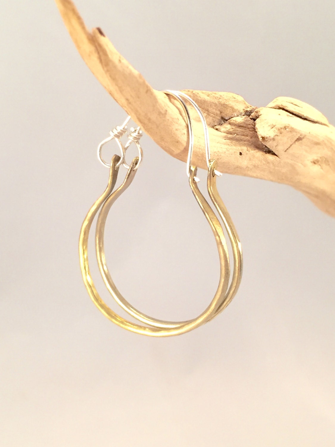 Brass Hoop Earrings Hammered Antique Brass and by TiazasTreasures