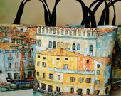 Canvas tote bags, Gustav Klimt pictured bag, beach bag, handmade in France, trendy ladies handbags, canvas bags