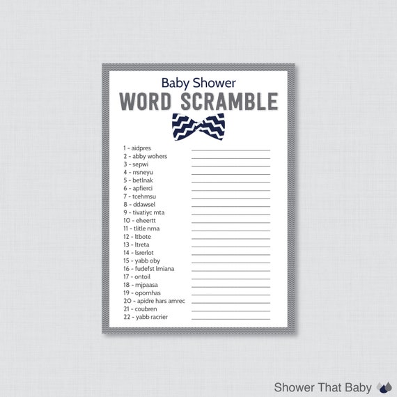 Bow Tie Baby Shower Word Scramble Game Printable Instant