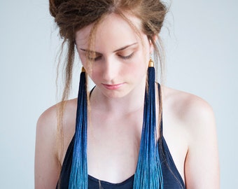 Extra Long Earrings, Large Statement Earrings, Ombre Tassel Earrings, Long Tassel Earrings, Extra Long Fringe Earrings