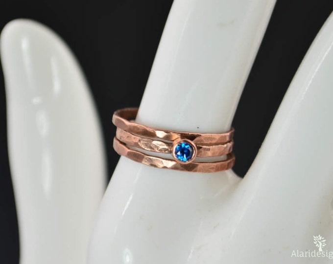 Copper Blue Zircon Ring, Classic Size, Blue Zircon Mother's Ring, Decembers Birthstone Ring, Copper Jewelry, Blue Zircon Ring, Pure Copper