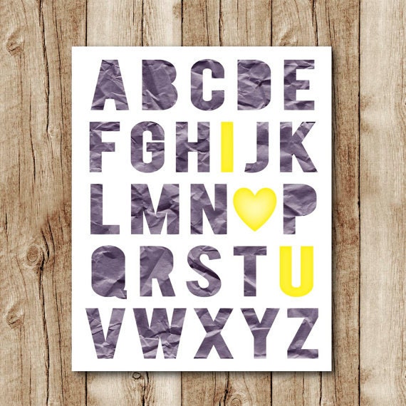 I love you alphabet printable valentine card / poster instant download, alpahbet letters digital print, purple blue yellow, neutral nursery