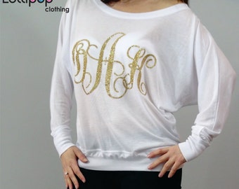womens monogrammed shirts personalized womens shirts long sleeve wide neck sweatshirt glitter vinyl shirts ladies custom shirt slouchy top