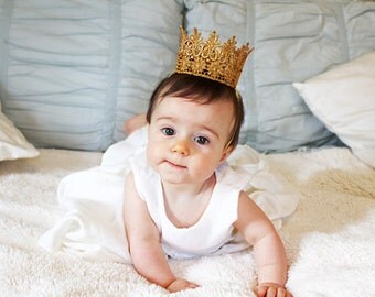 The "Stella" Lace Crown, Lace Crown, Gold Crown, Lace Princess Crown, 1st Birthday Crown, Cake Smash, Cake Topper, Bridal Shower, Photo Prop